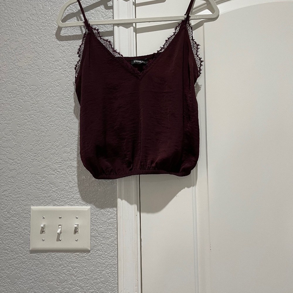 Express Burgundy Cropped Lace Cami